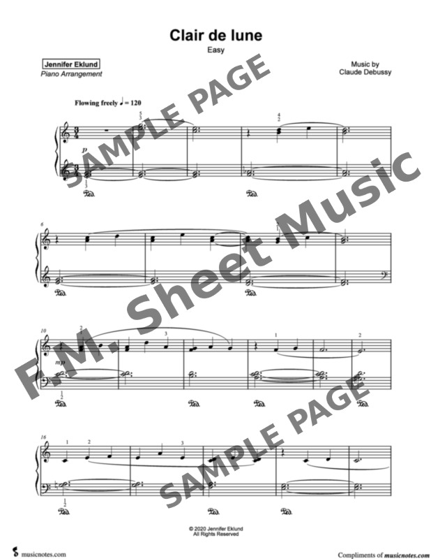 Clair De Lune Easy Piano By F M Sheet Music Pop Arrangements By 